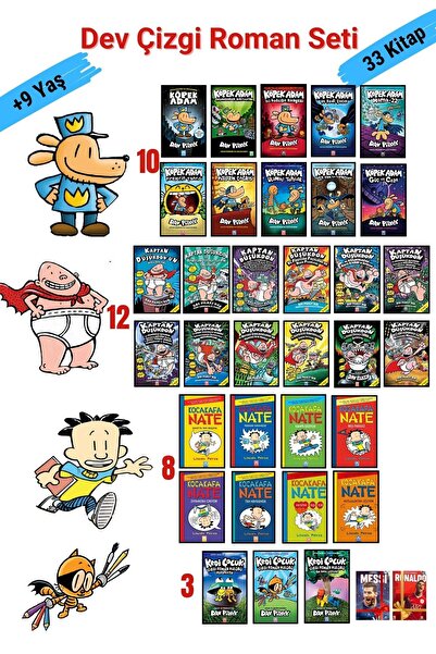 Altın Kitaplar Dev Çizgi Roman Seti: Köpek Adam - KocaKafa Nate - Kaptan Düşükdon - Kedi Çocuk - Tam Set 33 Kitap