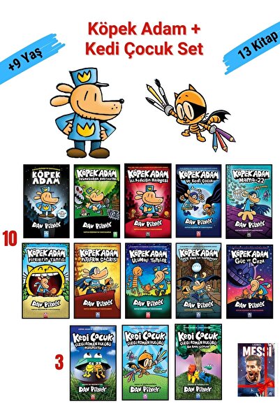 Altın Kitaplar Köpek Adam 10 Kitap+Kedi Çocuk 3 Kitap Set,Çocuklar için Çizgi...