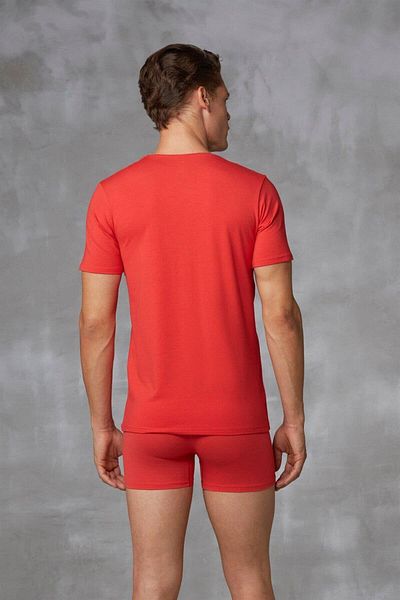 NazikEndam Dore Anse Men's Modal Deep V Neck Short Sleeve t Shirt 2820 Red