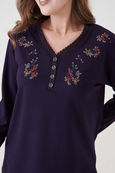 Millano Εποχιακή μητρική μπλούζα με λαιμόκοψη σε σχήμα V, κεντημένη, με λεπτομέρεια με κουμπιά, εξαιρετικής ποιότητας.