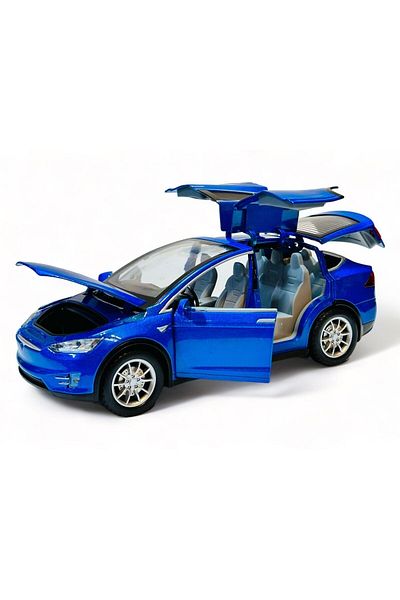 FEN TOYS سيارة طراز تسلا X دييكاست معدنية موديل 1:22 مع أبواب صندوق السيارة قابلة للفتح مع الصوت والضوء