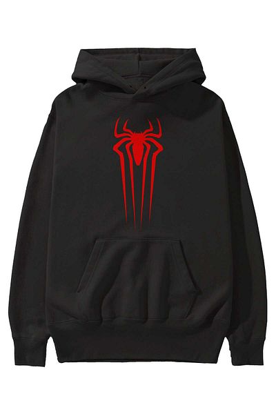 Ankhises Hanorac negru oversize cu glugă Spiderman 2 cu imprimeu frontal Bărbați Femei