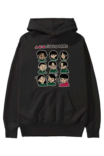 Ankhises Squid Game 3 - Hanorac negru oversize cu glugă pentru bărbați și femei