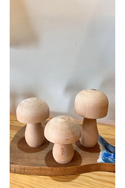 AHESAR TİCARET Ahşap 3 lü mantar dekoratif ve ahşap oyuncak