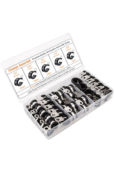 Choice 44Pcs in One Box 44pcs Cable Clamps Assortment Kit, Stainless Steel Rubber Cushion Pipe Clamps Assor