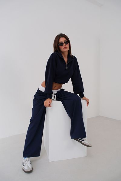 Black Fashion Πλεκτό πουλόβερ με φερμουάρ Oversize Navy Blue