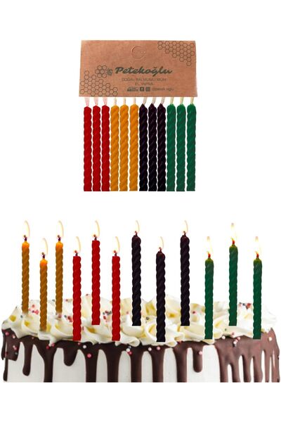 PEARSTORE (12 Adet) Renkli Balmumu Mum Doğal Petek Pasta Parti Mumu Doğum gün...