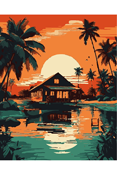 Lamba Cini Sayılarla Boyama Kasnaklı Tablo Seti Fırça Boya Dahil 40x50 GÖL EVİ