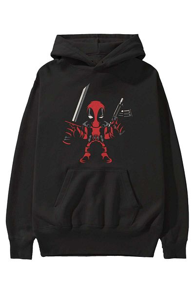 Ankhises Deadpool 11 - Hanorac negru oversize cu glugă pentru bărbați și femei