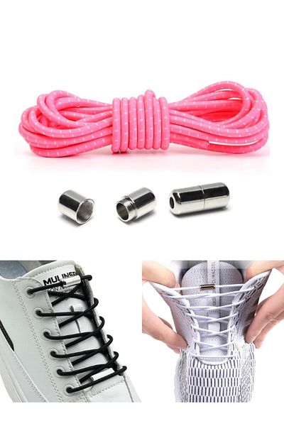 Heel'sUp Pink Smart Wrinkled Laces - Practical Elastic Round Shoelaces