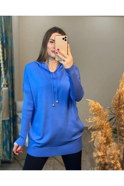 Moka Shopin Mokashopin Women's Long Sleeve Hood Detail Knitwear Tunik