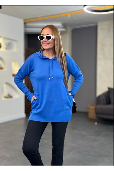 Moka Shopin Mokashopin Women's Long Sleeve Hood Detail Knitwear Tunik