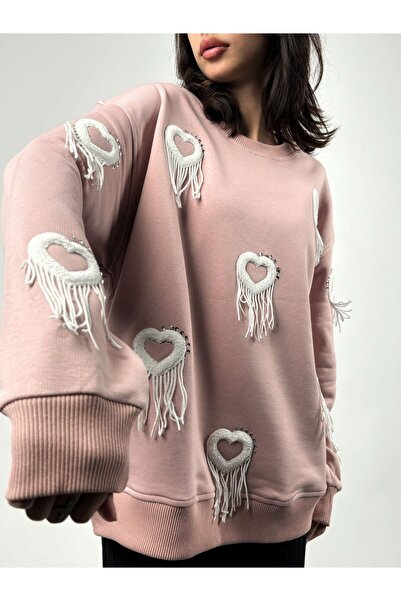 Big Love سويت شيرت وردي برقبة دائرية وتطريز