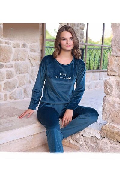 Pijamoni Set de pijamale de iarnă pentru femei, cu gât crew, din catifea moale, 4200/14 - 1 bucată