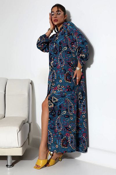 LadyMina Pijama Rochie cămașă EtnicPattern Albastru