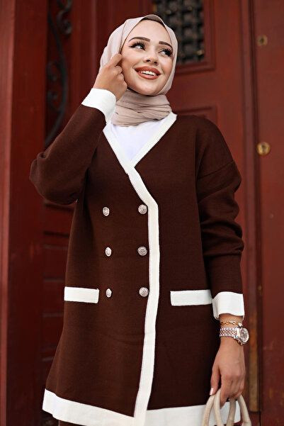 ModaMerve Double Breasted Collar Knitwear Suit 24255Tpk1049-M Brown