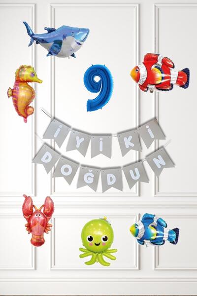 PEKSHOP Su Altı Canlıları Doğum Günü Balon Süsleme Seti Bannerlı Yaş Balonlu ...