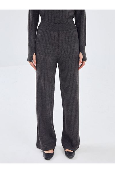 LC Waikiki Anthracite Elastic Waist Textured Women's Knitwear Trousers