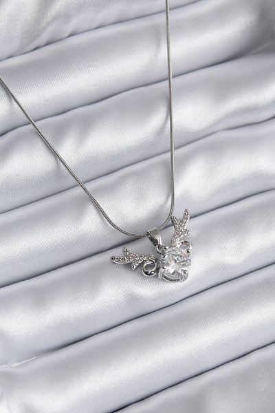Skygo 316L Steel Silver Color Zircon Stone Horn Model Women's Necklace - TJ-BKO8133