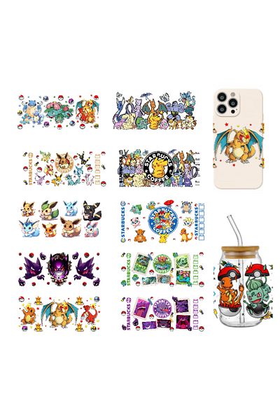 Miniso Ap207 Pokemon Characters Uv Dtf Libby Decals Cartoon Creatures Custom Design 3d Waterproof Cu
