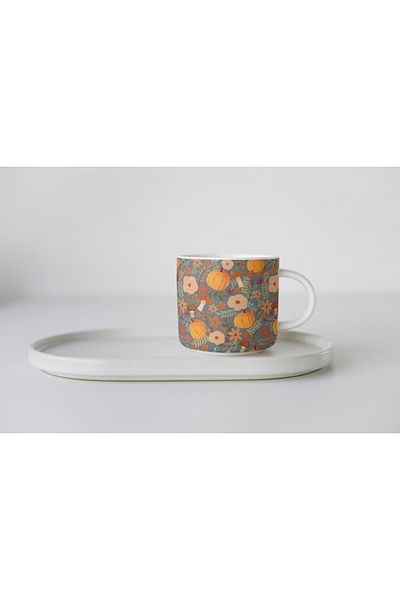 EYBaskı Tasarım White Porcelain Autumn Themed Nescafe Cup