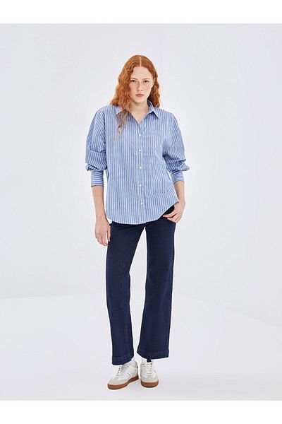 LC Waikiki Cămașă de damă din poplin oversize cu dungi