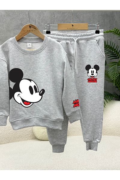 KAPROLLI 100% Cotton Children's Bottom Top Tracksuit Set 3 Thread Rasterless Crew Neck Nursery School Set