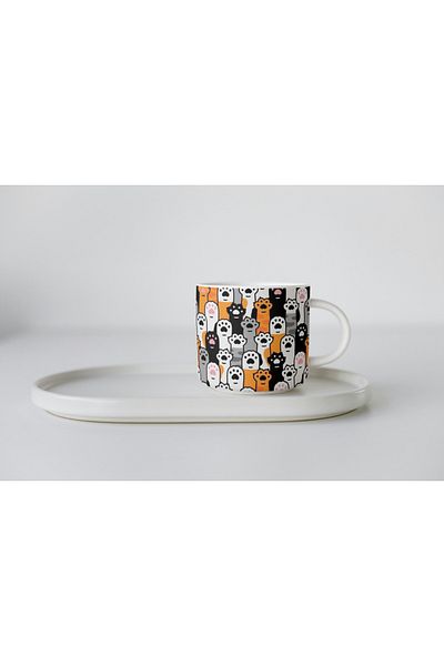 EYBaskı Tasarım White Porcelain Cat Printed Nescafe Cup