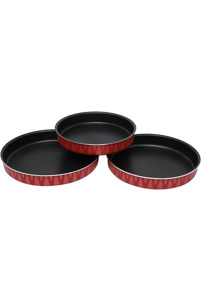 Trust Pro Non Stick Aluminium Round Oven / Baking Tray Set of 3 Pieces , 28cm + 26cm +24cm Red/Black