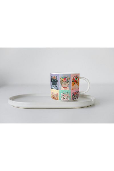 EYBaskı Tasarım White Porcelain Cat Printed Nescafe Cup