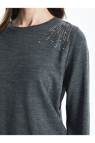 LC Waikiki Crew Neck Shiny Stone Printed Women's Knitwear Sweater