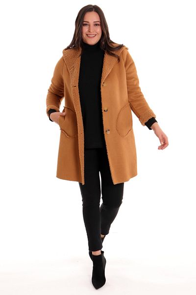 Metpoint Trend42Plus Plus Size Suede Fur Inner Camel Coat