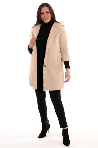 Metpoint Trend42plus Palton Bej din piele intoarsa de marime mare
