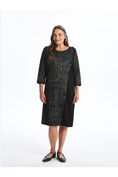 LC Waikiki Gray Crew Neck Patterned A-Line Dress