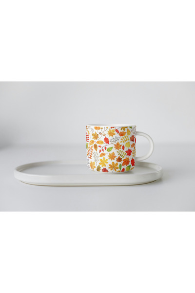 EYBaskı Tasarım White Porcelain Autumn Themed Nescafe Cup