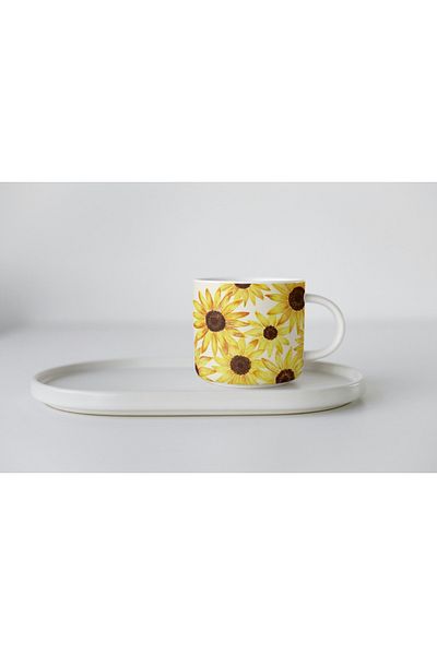 EYBaskı Tasarım White Porcelain Sunflower Printed Nescafe Cup