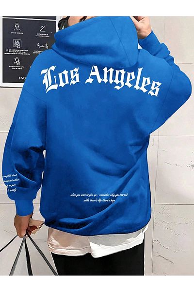 YUVEST Hanorac cu glugă cu imprimeu LOS ANGELES unisex BLACKROCK