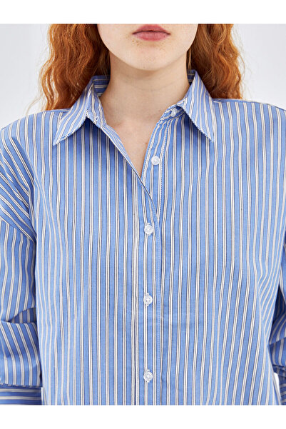 LC Waikiki Çizgili Oversize Poplin Kadın Gömlek