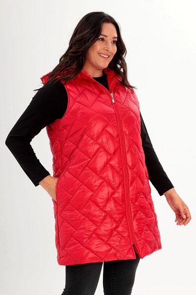 Metpoint Trend42Plus Plus Size Long Plus Size Red Puffer Vest with Hood and Pocket Detail