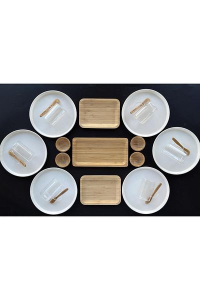 Bambum Atbyhome 25 Pieces Bamboo Breakfast Set for 6 People - Luxury Breakfast Presentation Set