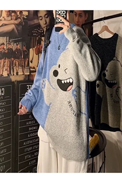 oncepetcom Mavi Freesize Ayıcıklı İthal Kazak