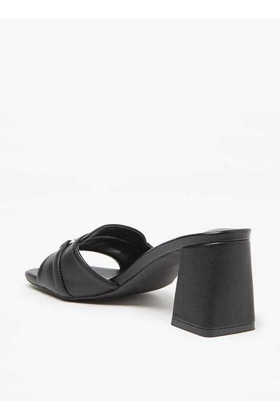 Flora Bella by Shoexpress Flora Bella Textured Slip-On Sandals with Block Heels and Buckle Accent