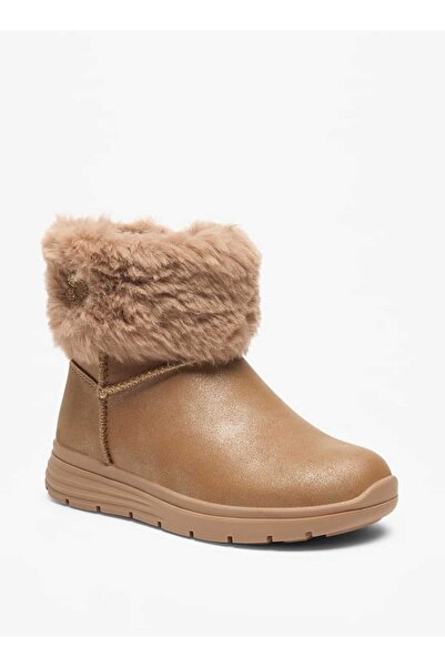 Juniors حذاء للكاحل من الفرو الصناعي بسحاب للفتيات