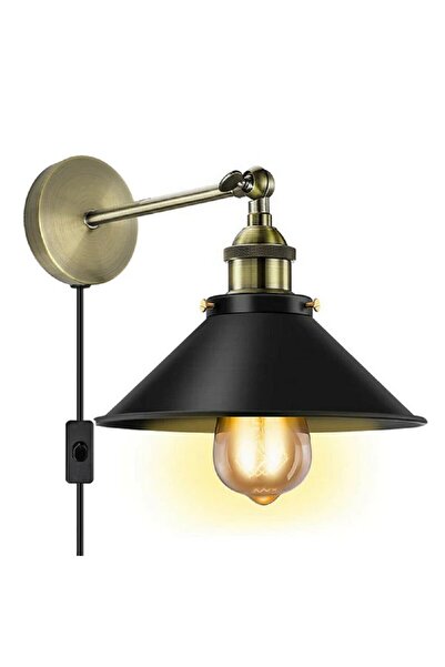 RİOLİGHT RETRO,RUSTİK,VİNTAGE SİYAH MAFSALLI  KABLOLU,FİŞLİ,ANAHTARLI METAL D...