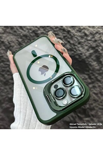 Miscase iPhone 13 Uyumlu Kılıf Klon Stantlı + Lens Korumalı MagSafe Telefon K...