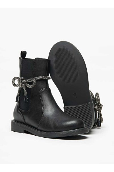 Celeste Girls' Solid Embellished Bow Detail Boots with Gusset and Zip Closure