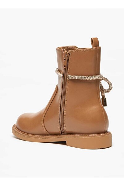 Celeste Girls' Solid Embellished Bow Detail Boots with Gusset and Zip Closure