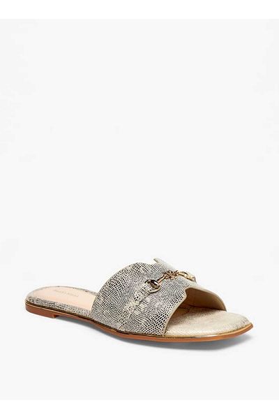 Flora Bella by Shoexpress Flora Bella Animal Print Slip-On Sandals with Logo Accent