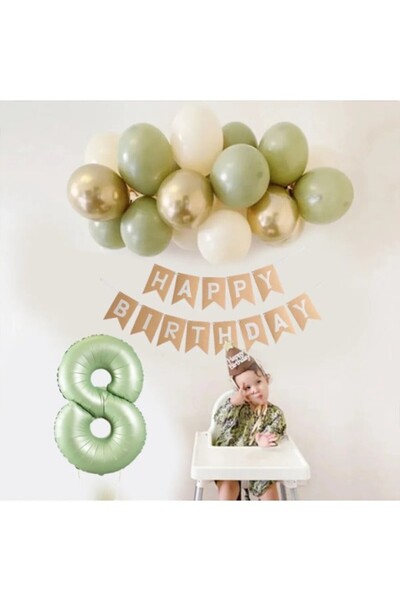 Bkmc Retro Water Green Number Foil Balloon Mildew Green Pastel Balloon Chain ...