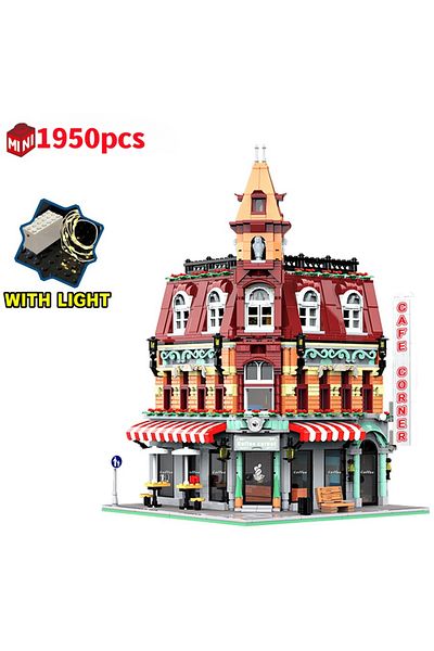 yaafun 1950pcs Mini Bricks European Market Street Café Villa Store House Building Blocks City Street View S
